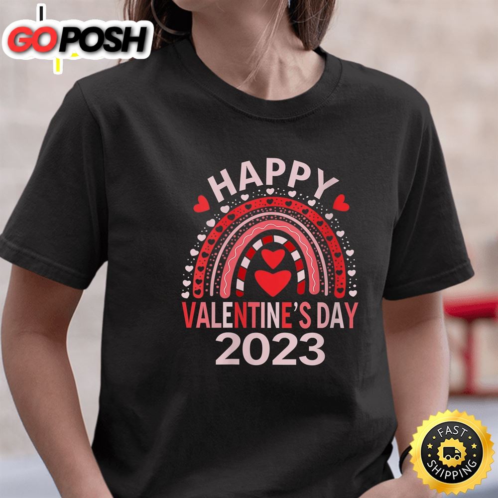 Womens Happy Valentines Day Heart Love Funny Valentine 2025 Rainbow T-Shirt