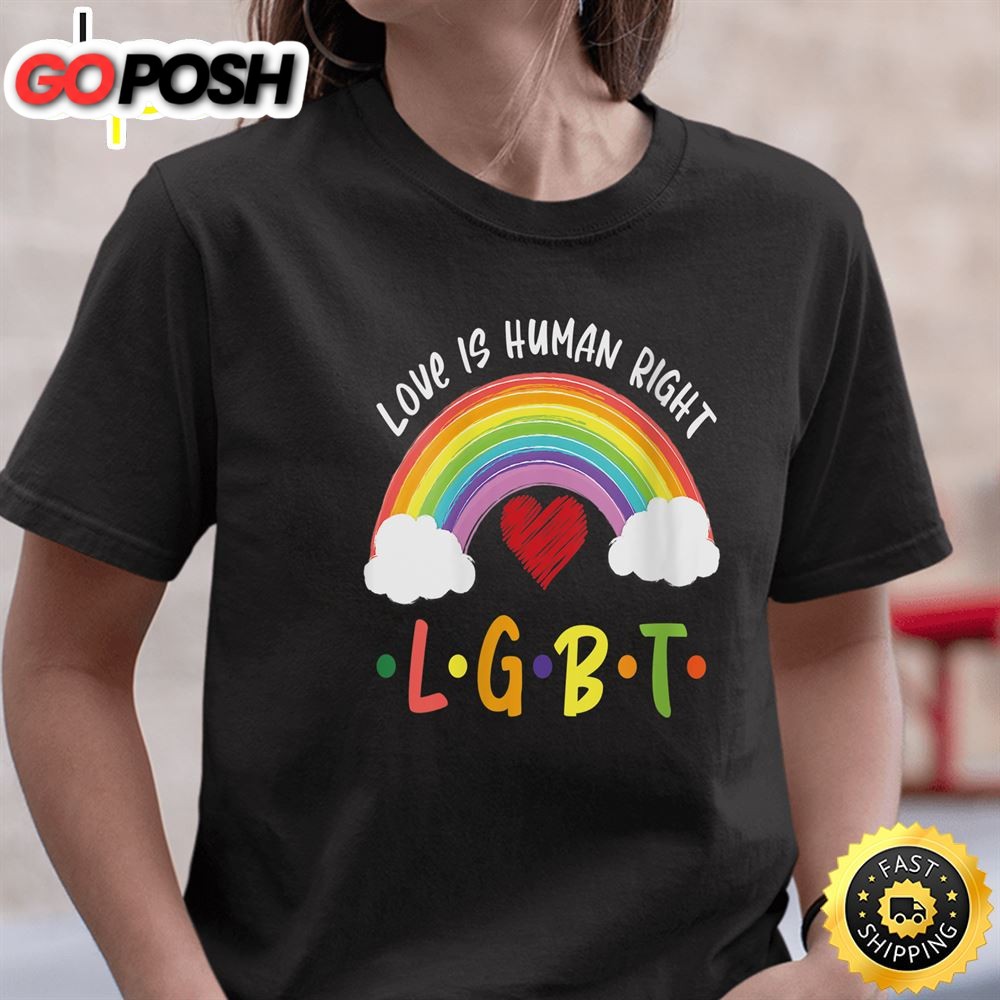 Womens Love Is Human Right LGBT Gay Pride Rainbow Valentine Gifts Valentines Day T-shirt