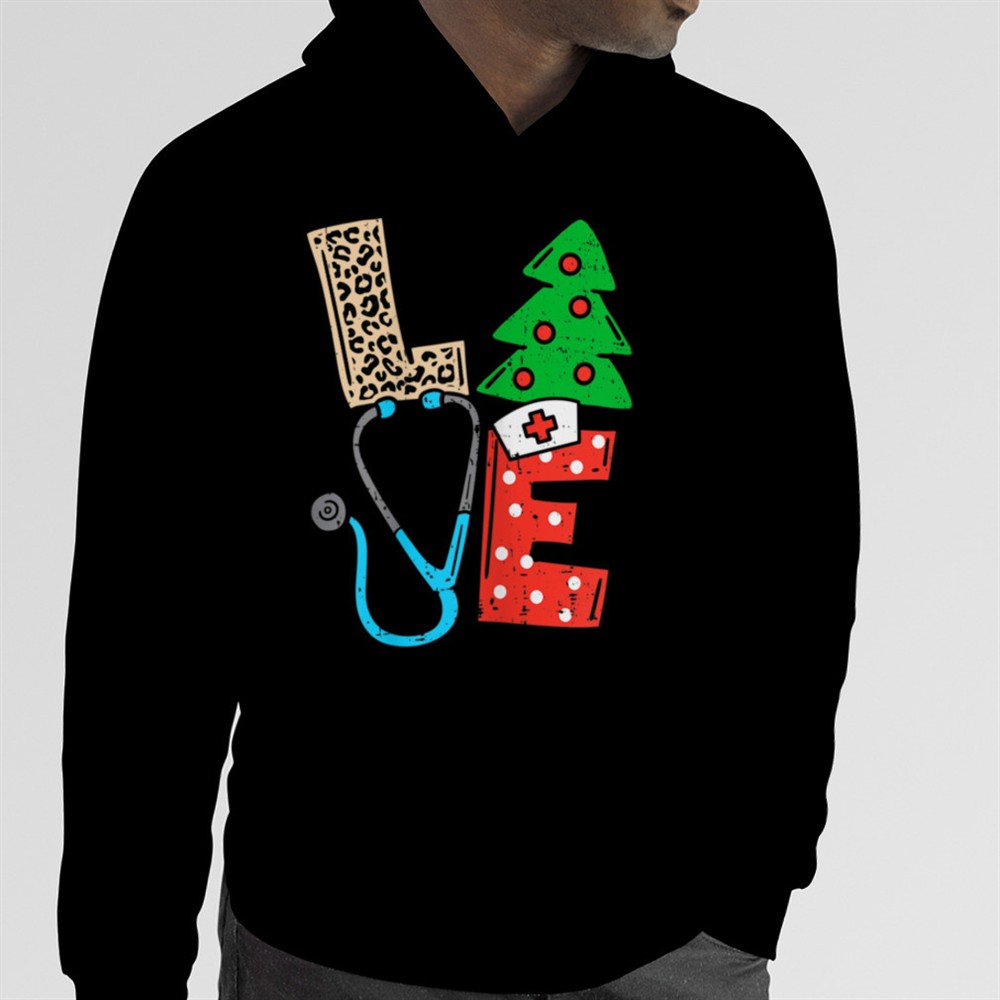 Womens Love Stethoscope Snowflake Nurse Christmas Scrub 2025 Xmas T-Shirt B0BM9RZHWL
