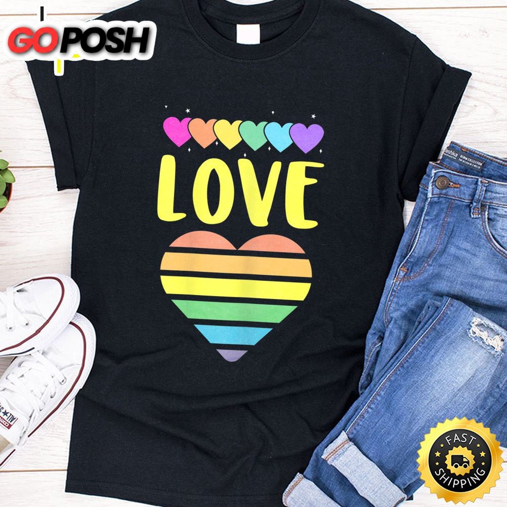 Womens Valentines Shirts For Women LGBT Rainbow Heart Valentines Day T-shirt
