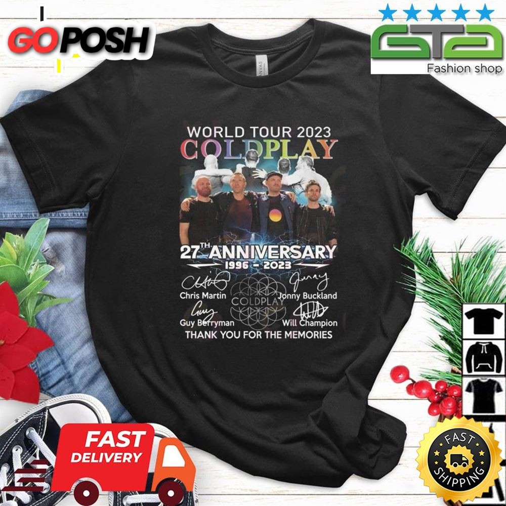 World Tour 2025 Coldplay 27th Anniversary 1996 – 2025 Thank You For The Memories Signatures Shirt