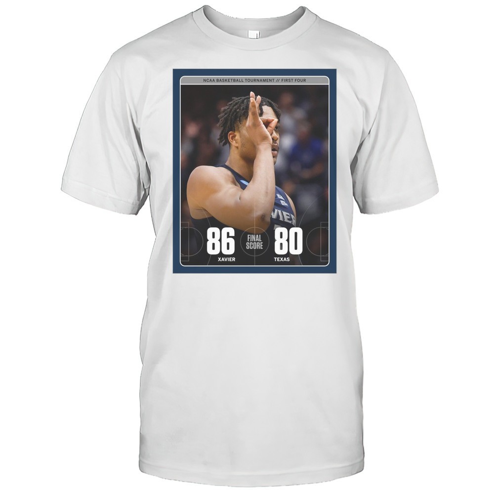 xavier-musketeers-vs-texas-longhorns-final-score-86-80-ncaa-basketball-tournamen-3l2zx9sq Xavier Musketeers Vs Texas Longhorns Final Score 86 80 NCAA Basketball Tournament Poster T-shirt