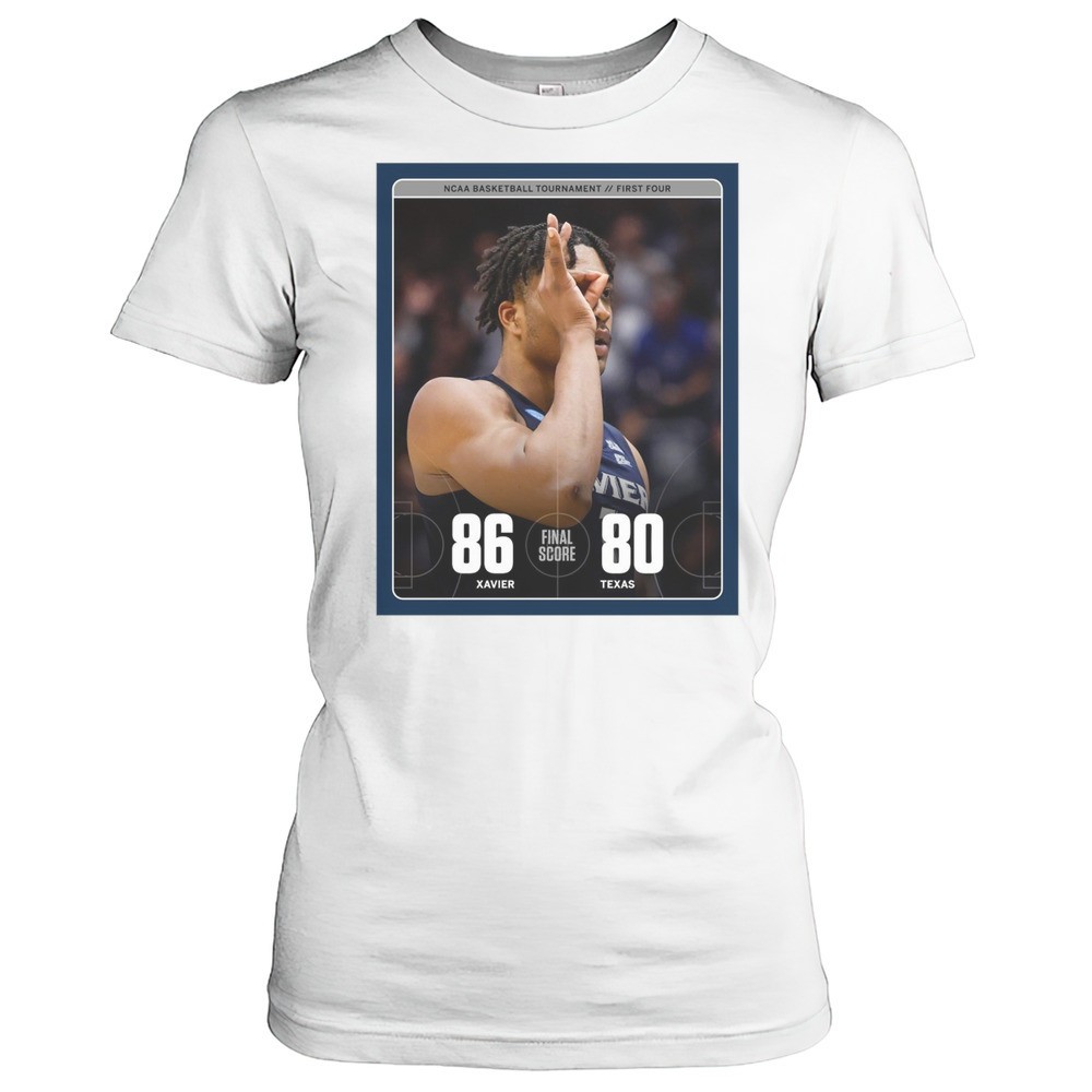 xavier-musketeers-vs-texas-longhorns-final-score-86-80-ncaa-basketball-tournamen-3l2zx9sq Xavier Musketeers Vs Texas Longhorns Final Score 86 80 NCAA Basketball Tournament Poster T-shirt