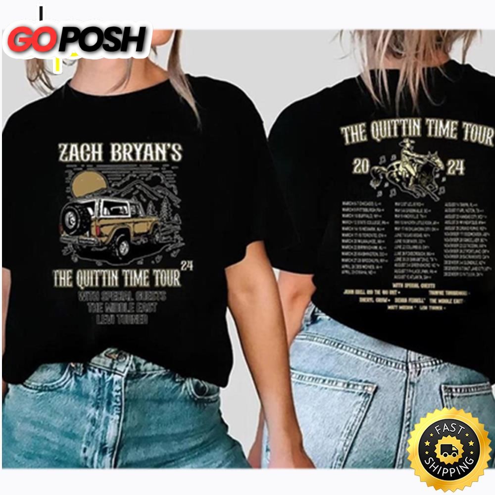 Zach Bryan The Quittin Time Tour 2024 Back And Front Comfort…